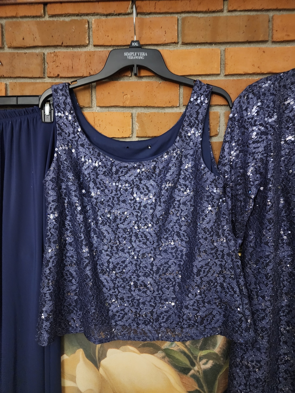 R & M Richards Navy Sequin Tank, Jacket & Pants Set 6P - Picture 6 of 10